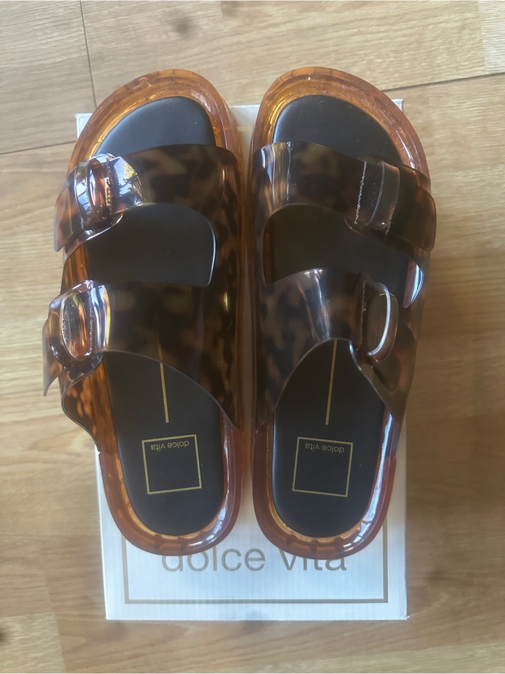 Dolce Vita Tortoiseshell Double Buckle Slide Sandals - Brown/Amber